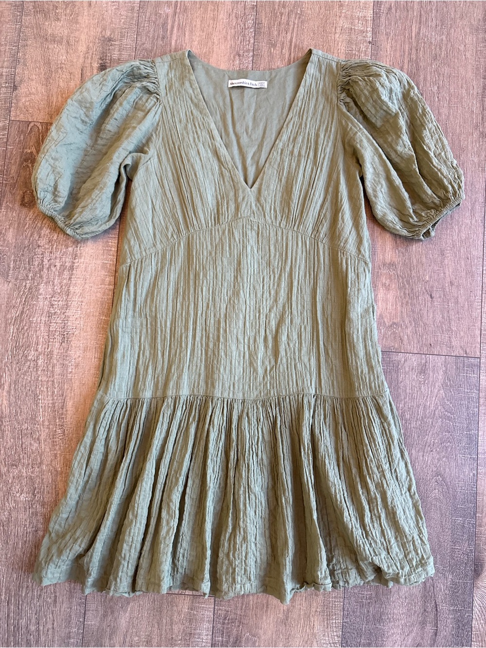 Abercrombie & Fitch Olive Green Puff-Sleeve Dress